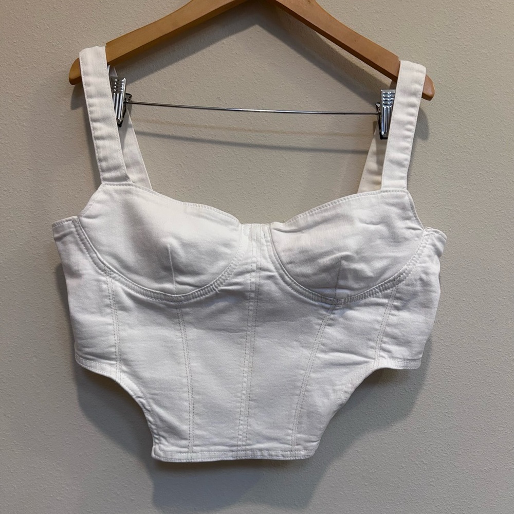 Zara White Denim Cropped Top, size XL